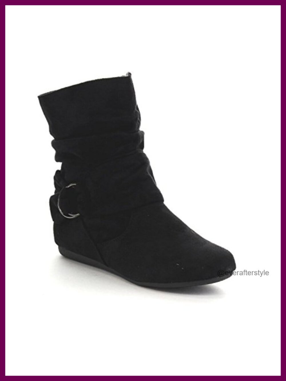 Womens Suede Mid Calf Slouch Boots Side Zipper Flat Heel Winter